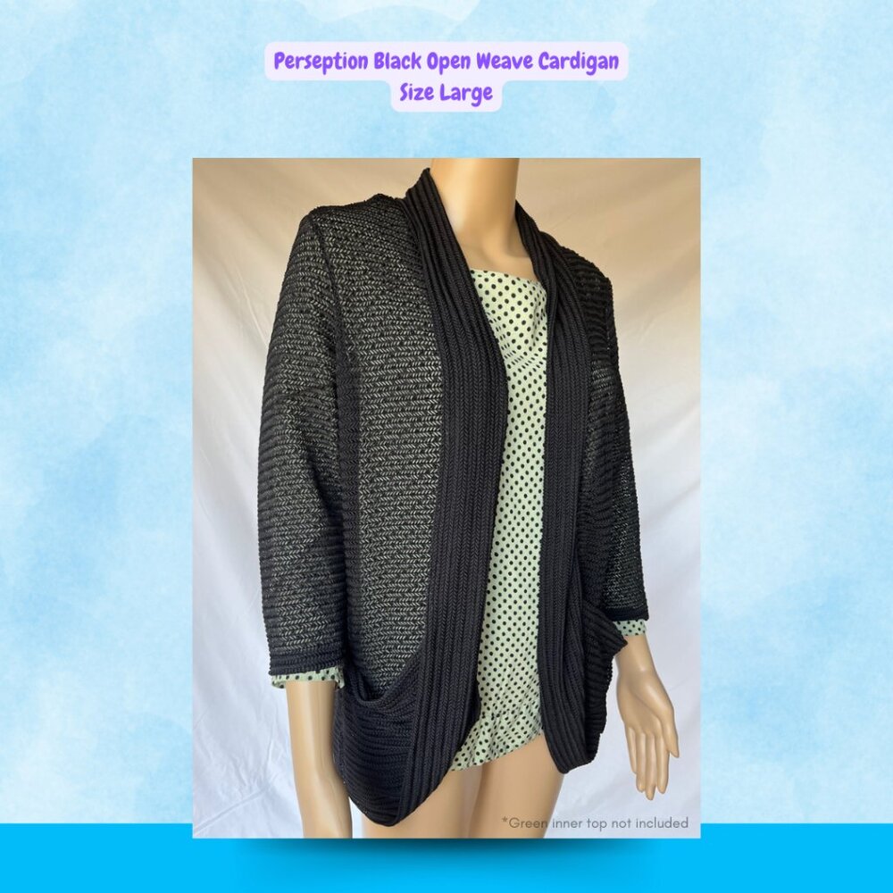 Perseption Black Open Weave Cardigan | Large